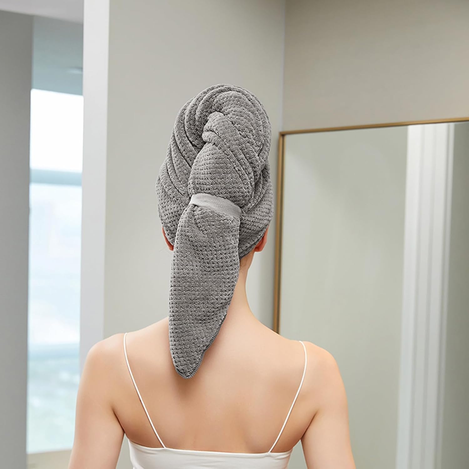 SURPRISE PIE Women Microfiber Hair Towel Wrap - Grey