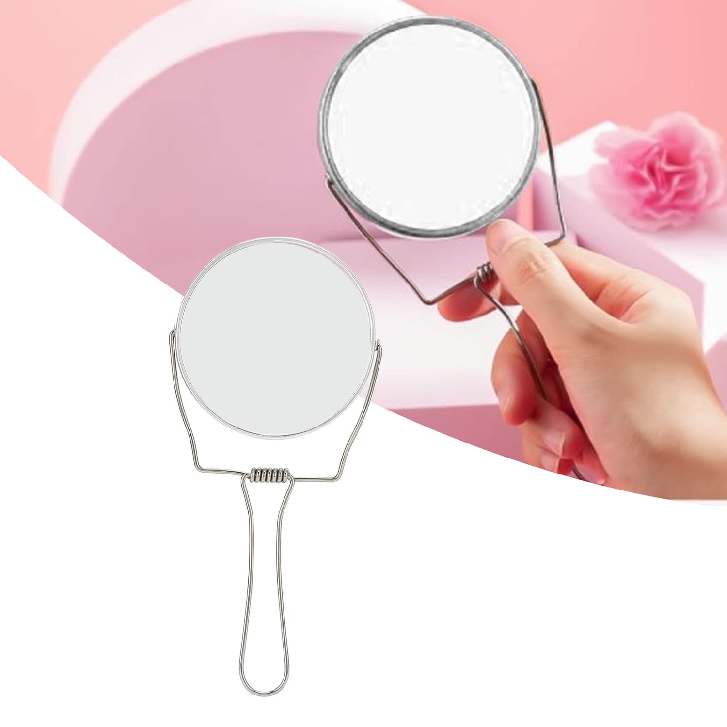FILFEEL 2 Sided Vanity Mirror with 360 Degree Rotation and Foldable Stand