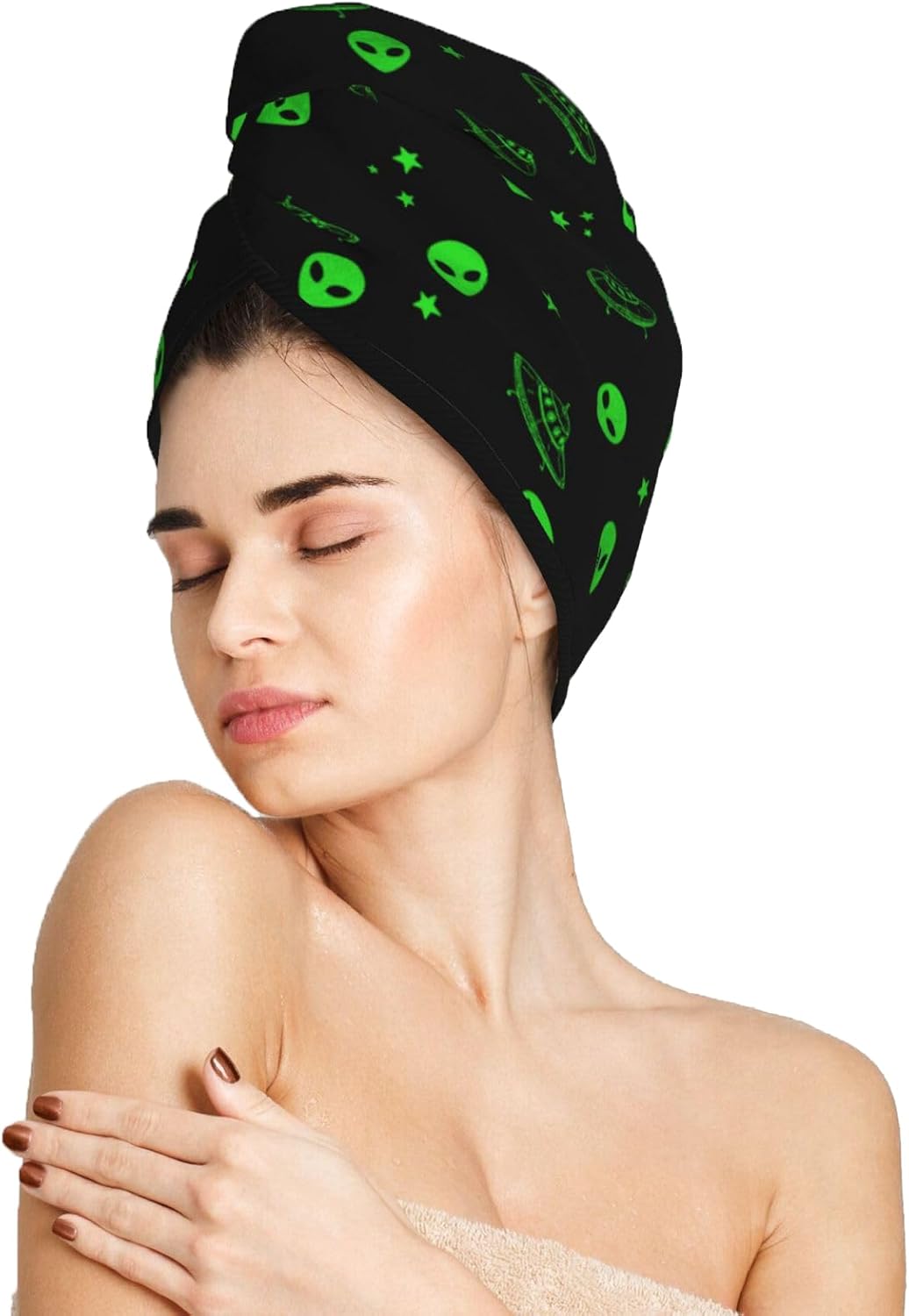 Galaxy Alien Hair Towel Wrap for Men Women Curly Long Thick Hair