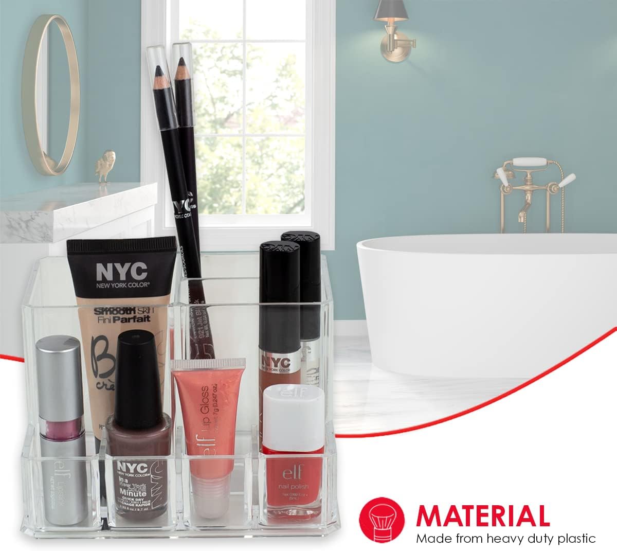 Home Basics Clear Shatter-Resistant Makeup Organizer