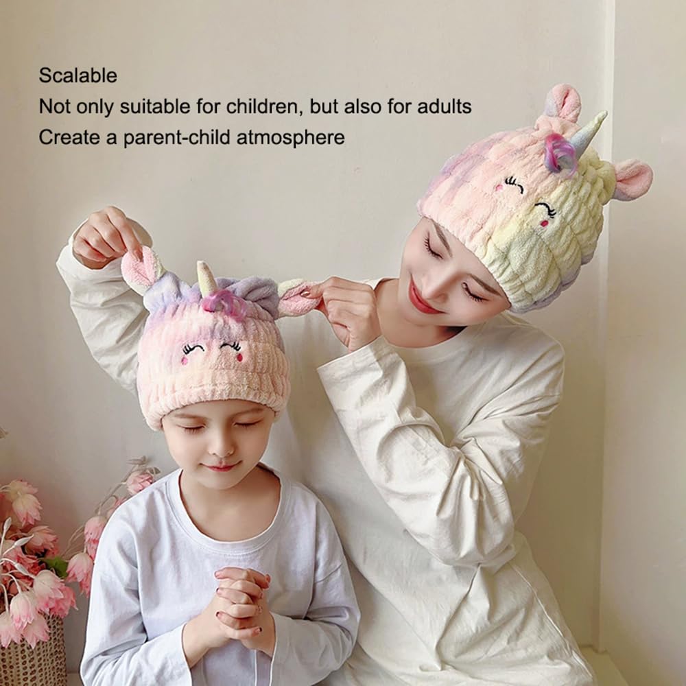 NAWPHEKI Unicorn Hair Drying Towel Cap 2Pcs