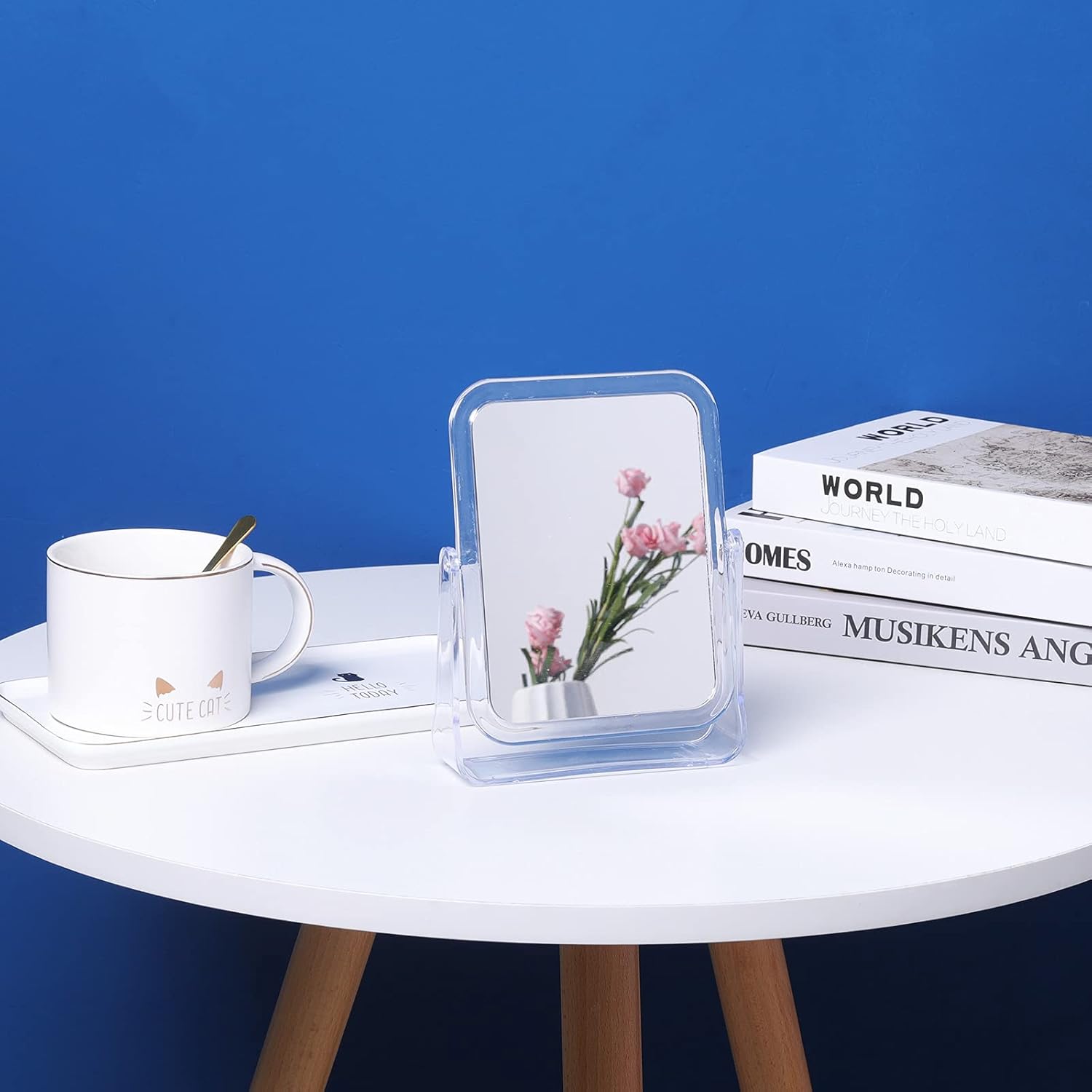 LONGSHENG Desk Makeup Mirror 360 Rotation Flexible with Stand