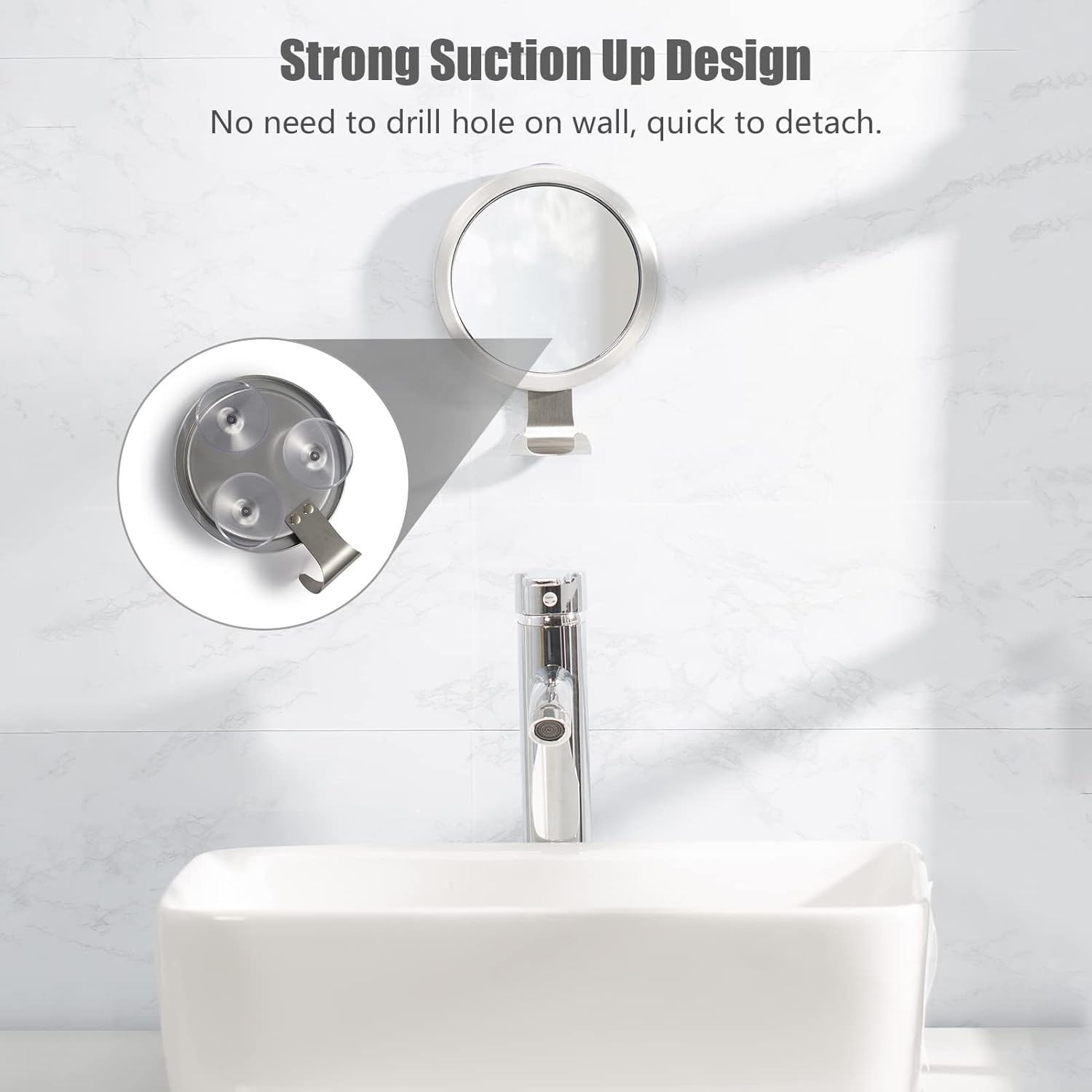 Fogless Shower Mirror with 3 Suction Cups and Hook 1