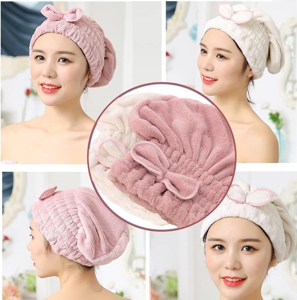 Jseng 2PC Microfiber Hair Drying Caps Extra Soft Ultra Absorbent