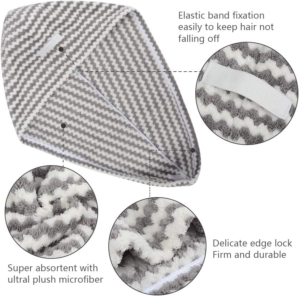 VIVOTE Microfiber Hair Towel Wrap 3Pack Gray