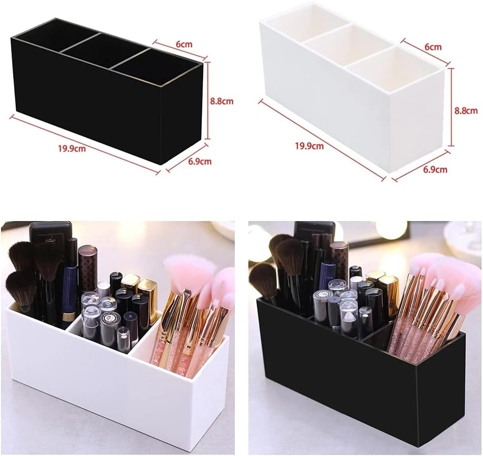 TTKL Makeup Brush Holder Organizer 3 Slot Acrylic Storage Case Black