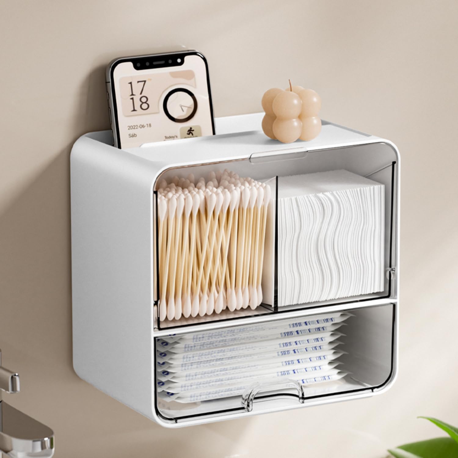ONEFOLL Wall Mounted Makeup Organizer with Slant Flip and Drawer