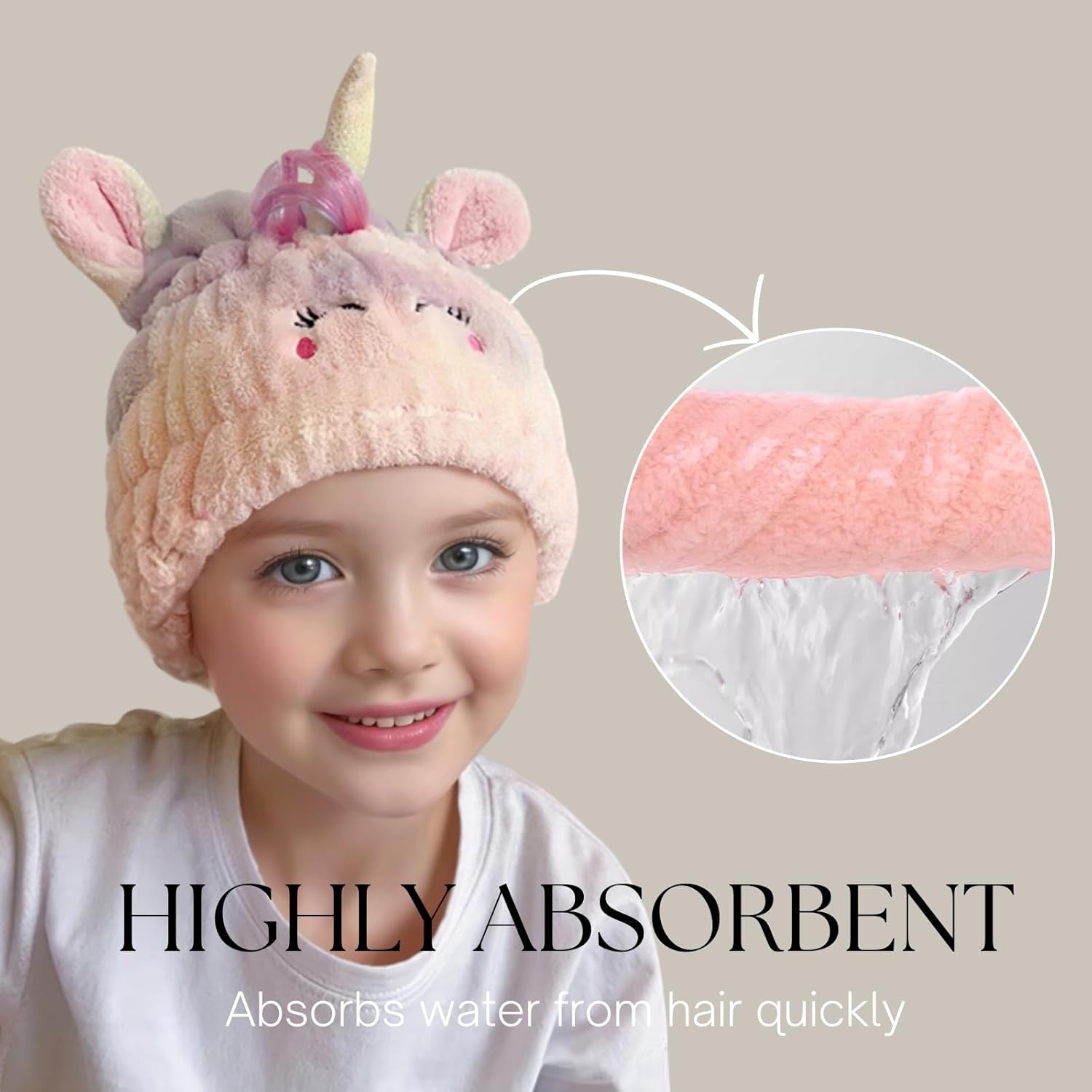 LCBD Microfiber Hair Towel Wrap for Kids Unicorn Design