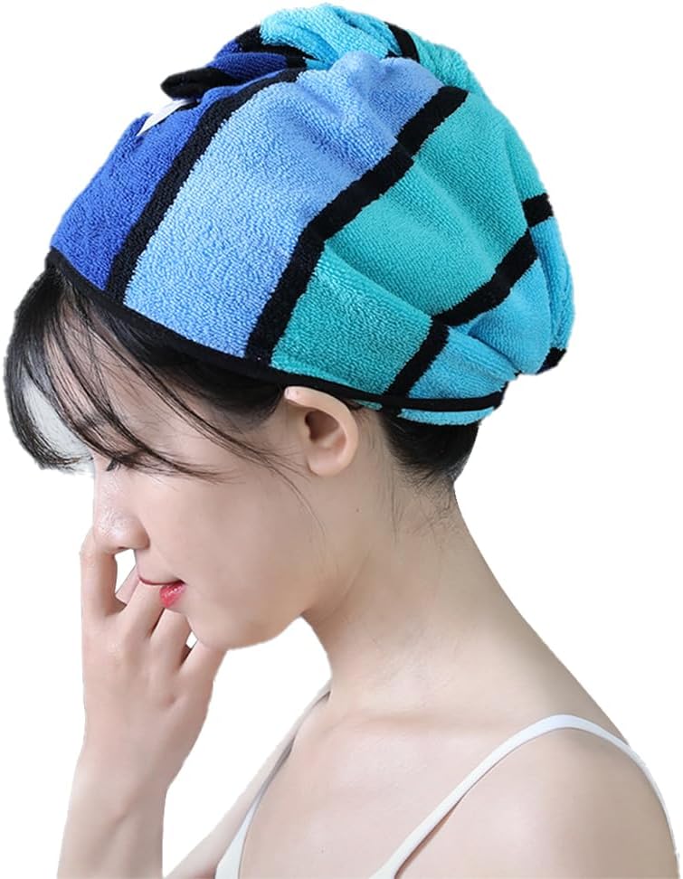 Wenlly 2 Pack Cotton Hair Drying Towel with Button