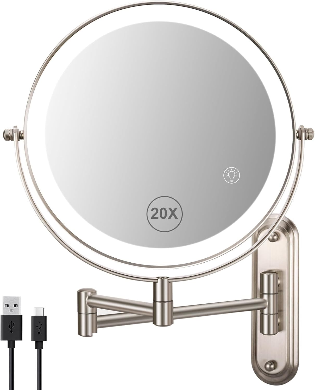 VORREMIRR 20X Wall Mounted Makeup Mirror with LED Lighting and Swivel Arm