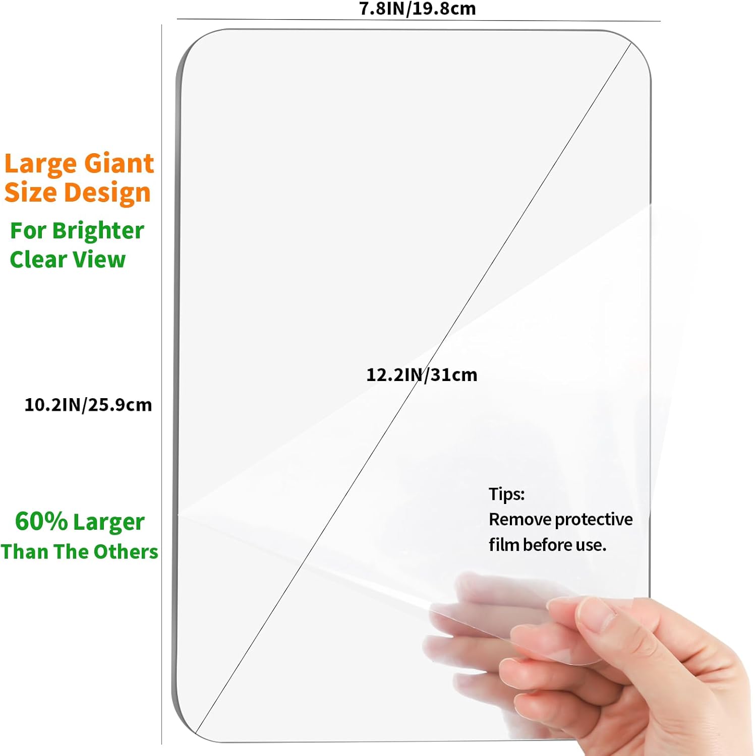 Fogless Shower Mirror with 2 Hooks Large 102x78in