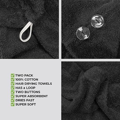 American Soft Linen 100 Cotton Hair Towels 2 Pack Black