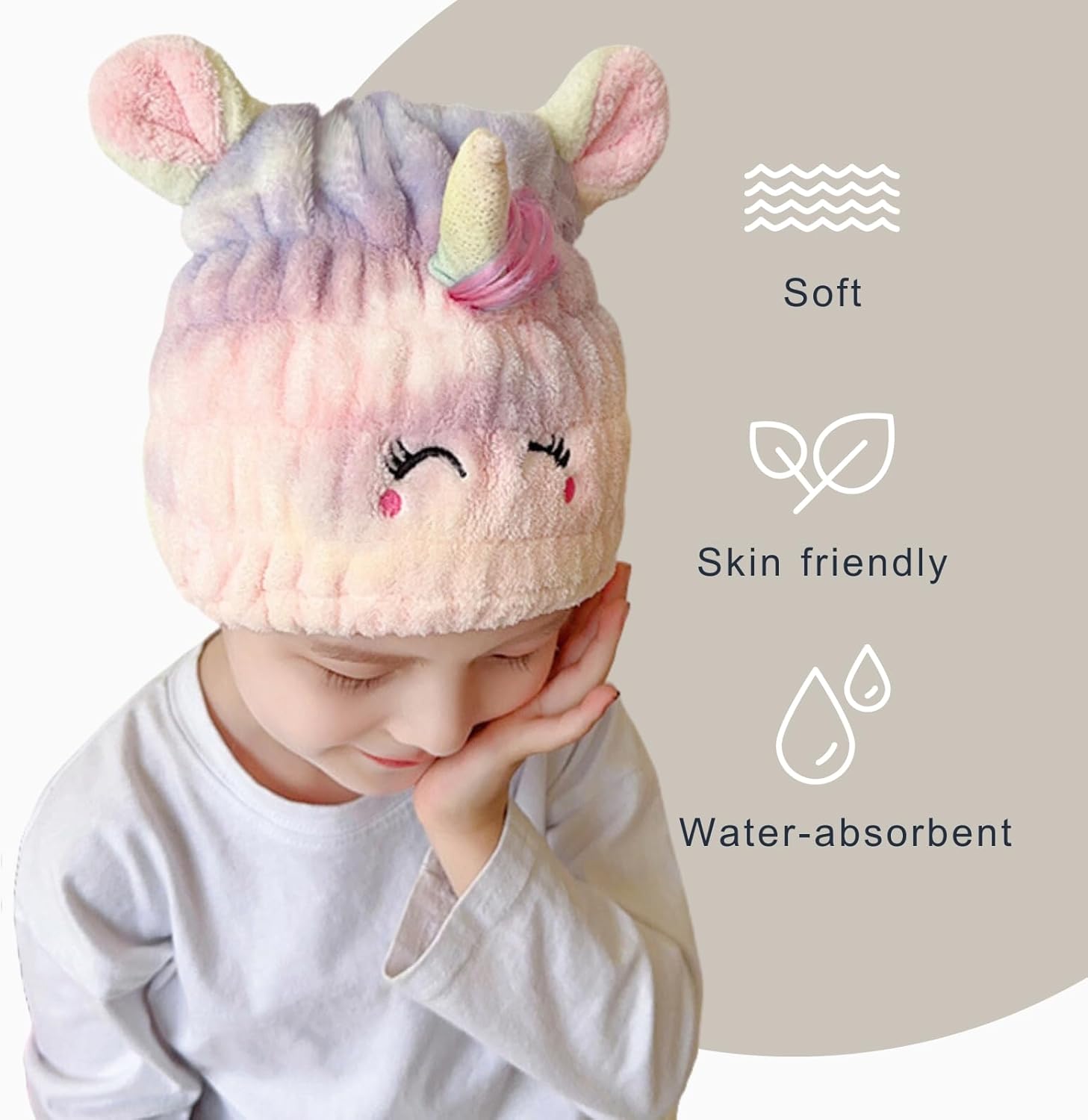 LCBD Microfiber Hair Towel Wrap for Kids Unicorn Design