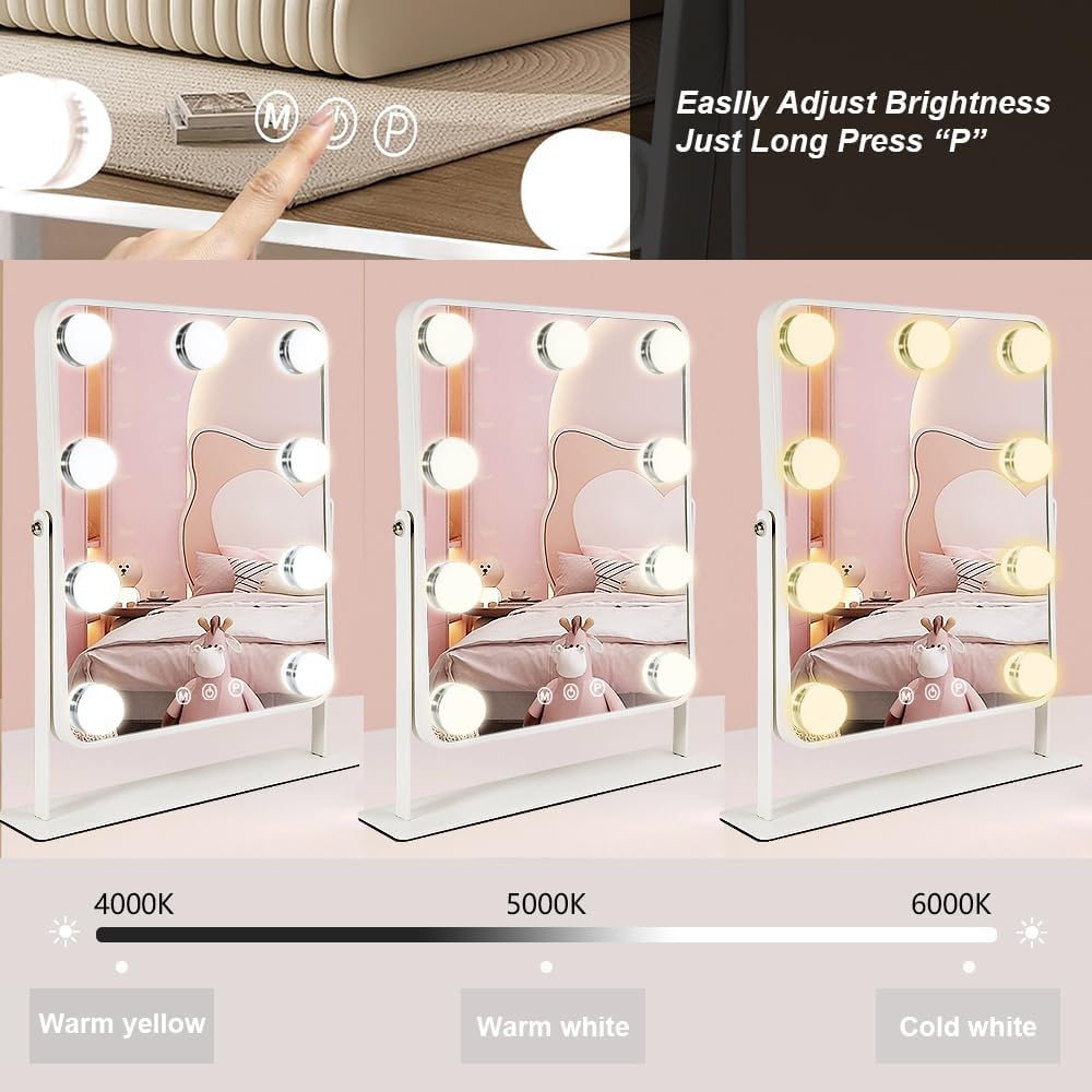 YEKKOPT Lighted Vanity Mirror with 9 LED Bulbs and 360 Rotation 1