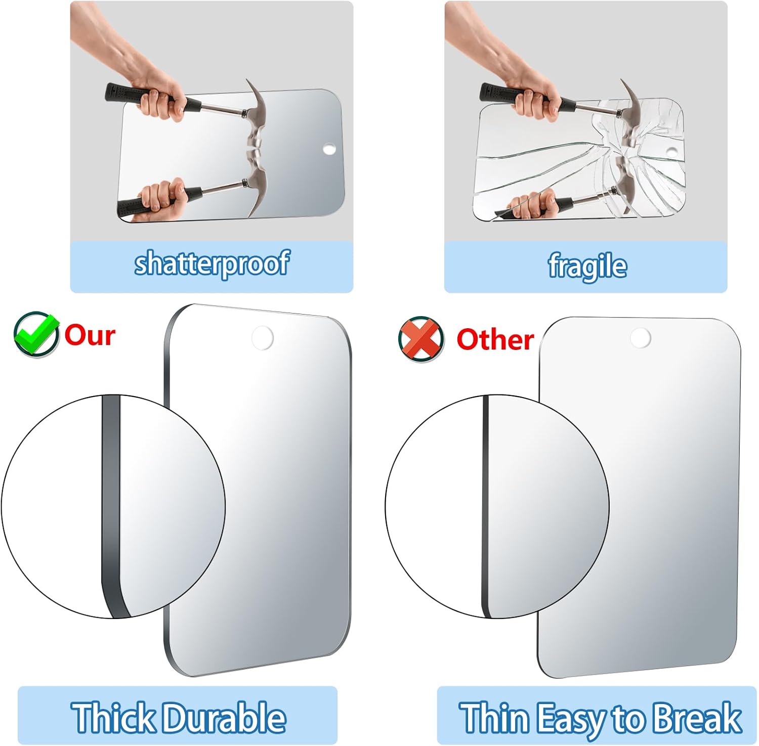 UNBREAKABL MIRO Fogless 8x55in Shower Mirror