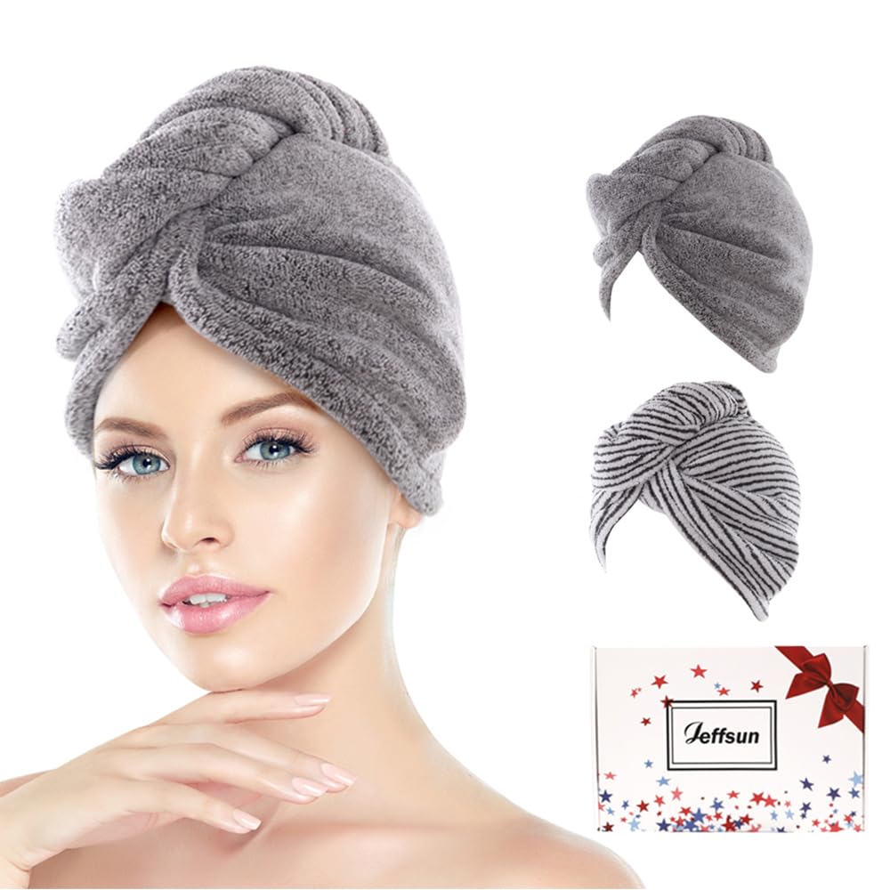 JEFFSUN Hair Towel Wrap 2 Pack for Curly Thick Frizzy Hair