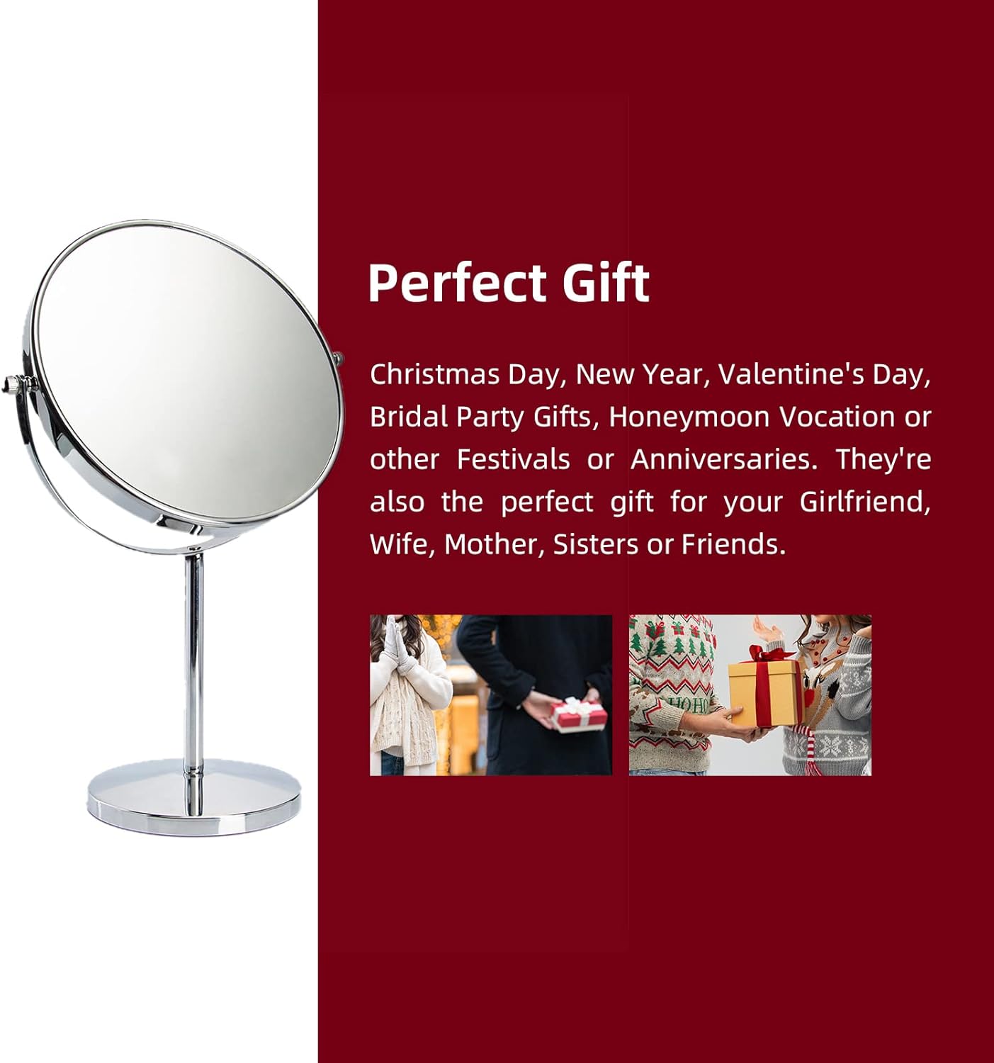 15 Tall Classic Round Magnifying Makeup Mirror with 1X10X and Swivel Stand