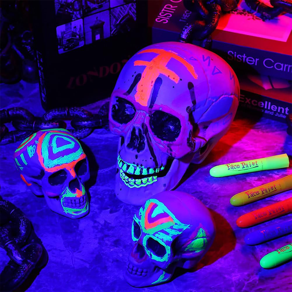SIQITECHNO 6Pcs UV Glow Face Paint Crayons for Halloween Party