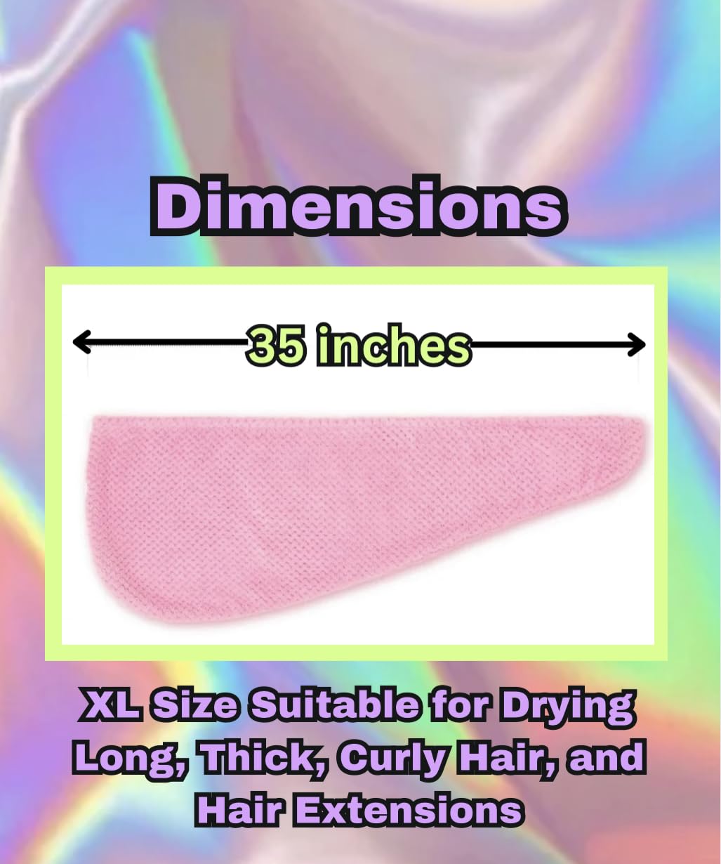 XXL Microfiber Hair Towel Wrap Pink 35 Inches Long