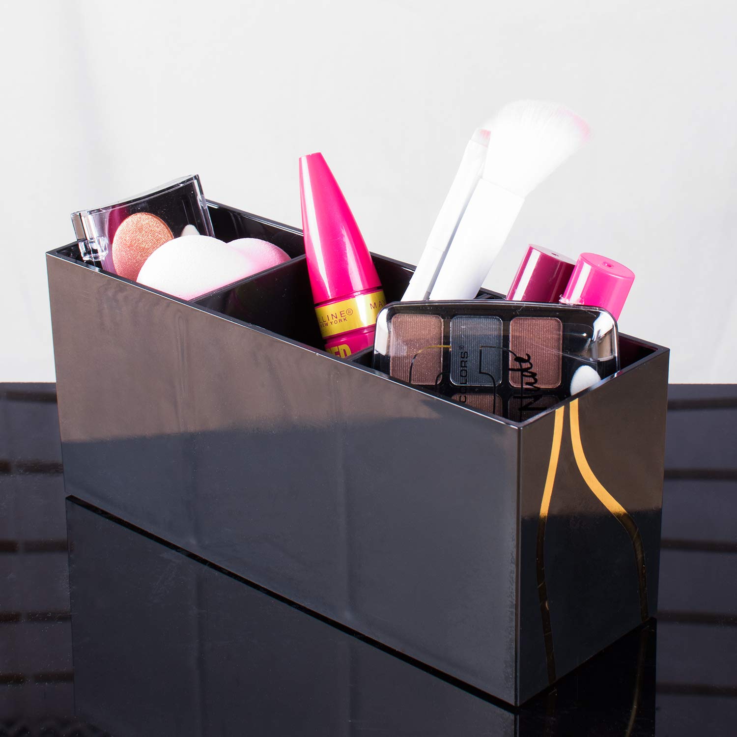 Super Z Outlet 3 Slot Makeup Display Case Black Gold