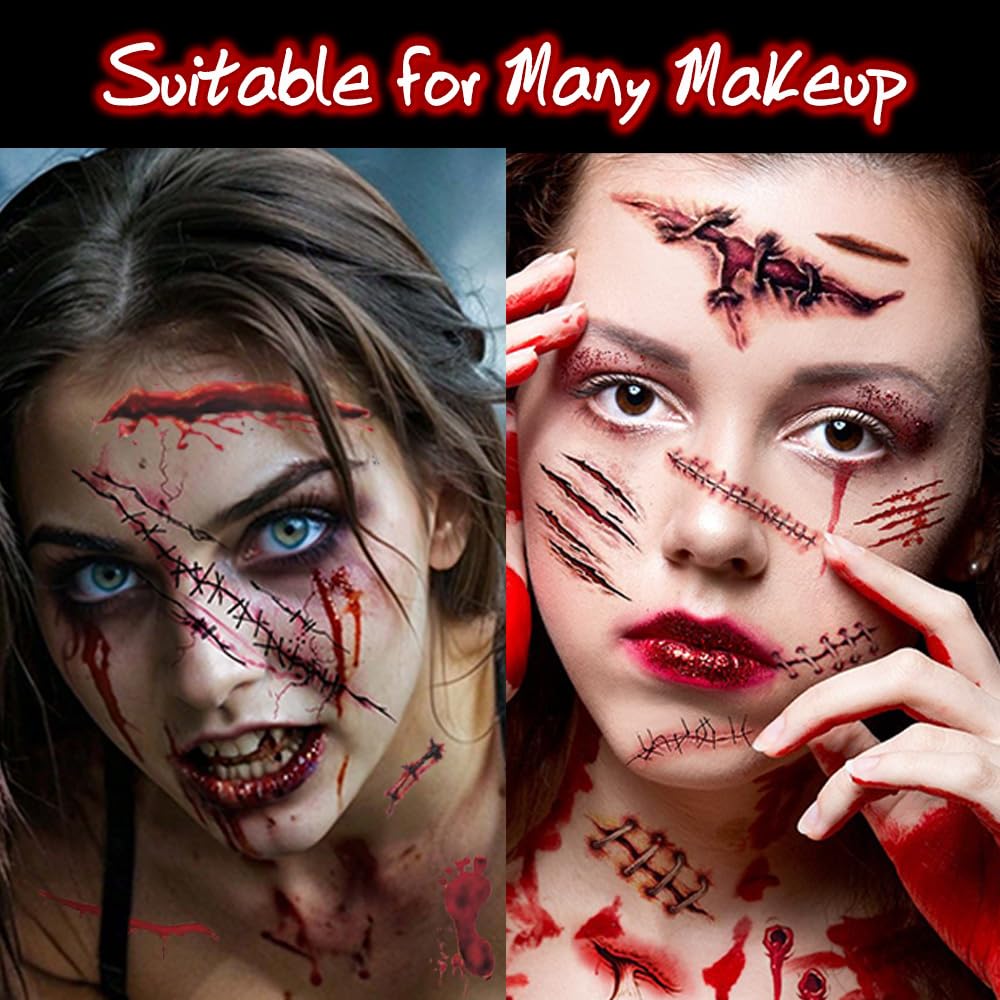 30 Sheets Fake Scars Temporary Tattoos for Halloween Costume