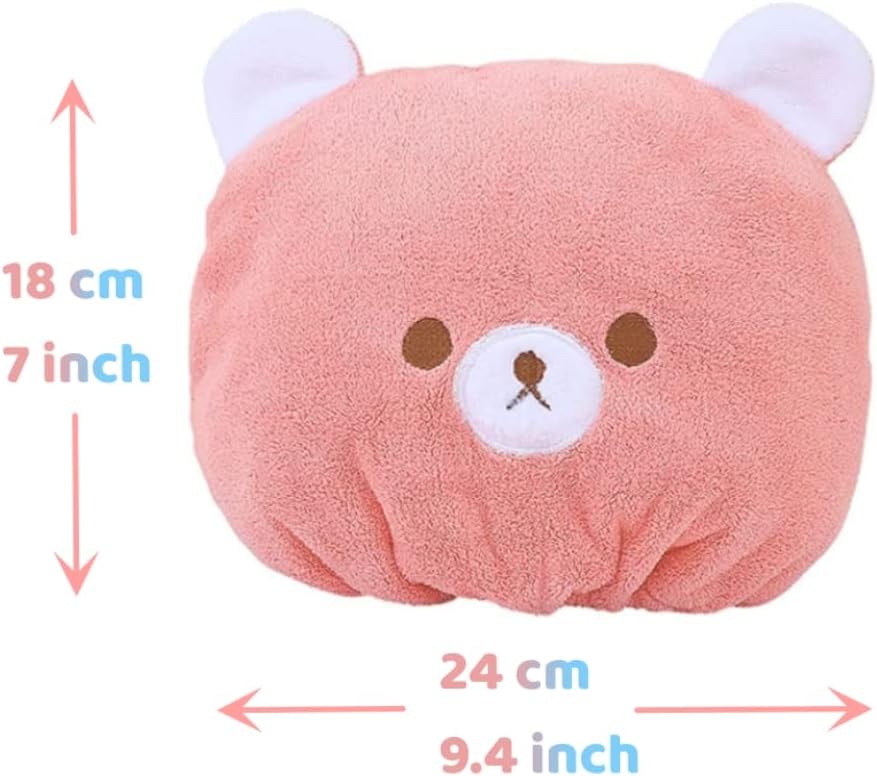2PCS Cute Bear Dry Hair Caps for Women Girls Kids