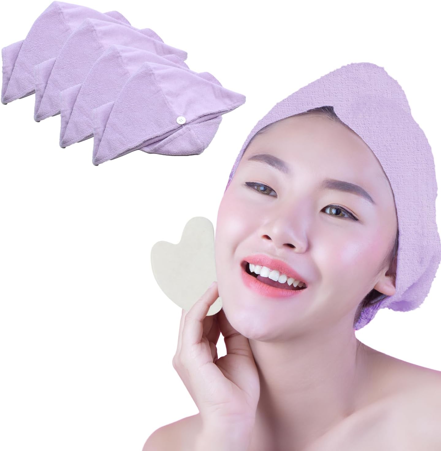 Earth I Purple Microfiber Hair Towel 4 Pack 1 Face Stone Gua Sha
