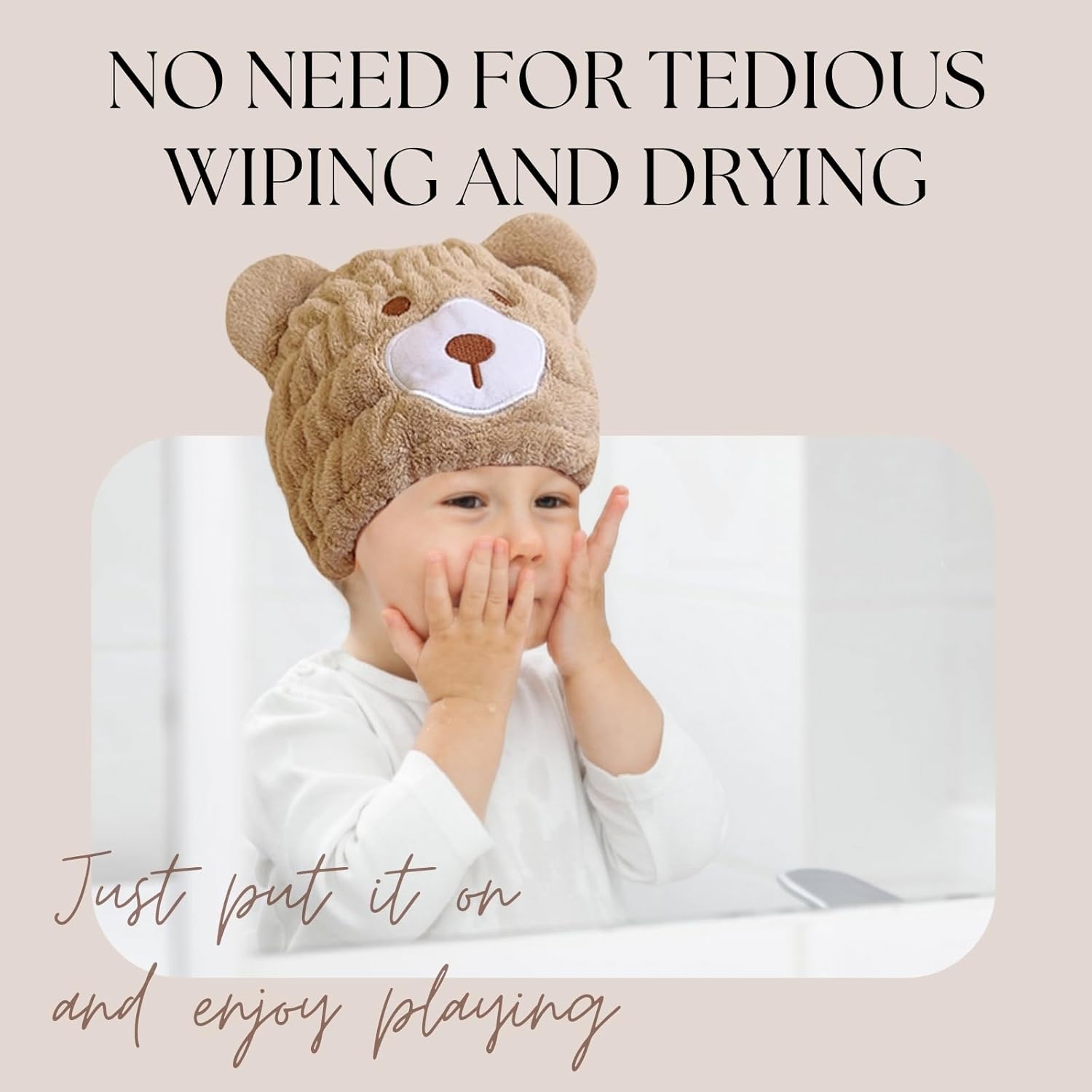 LCBD Microfiber Hair Towel Wrap for Kids - Brown Bear Design