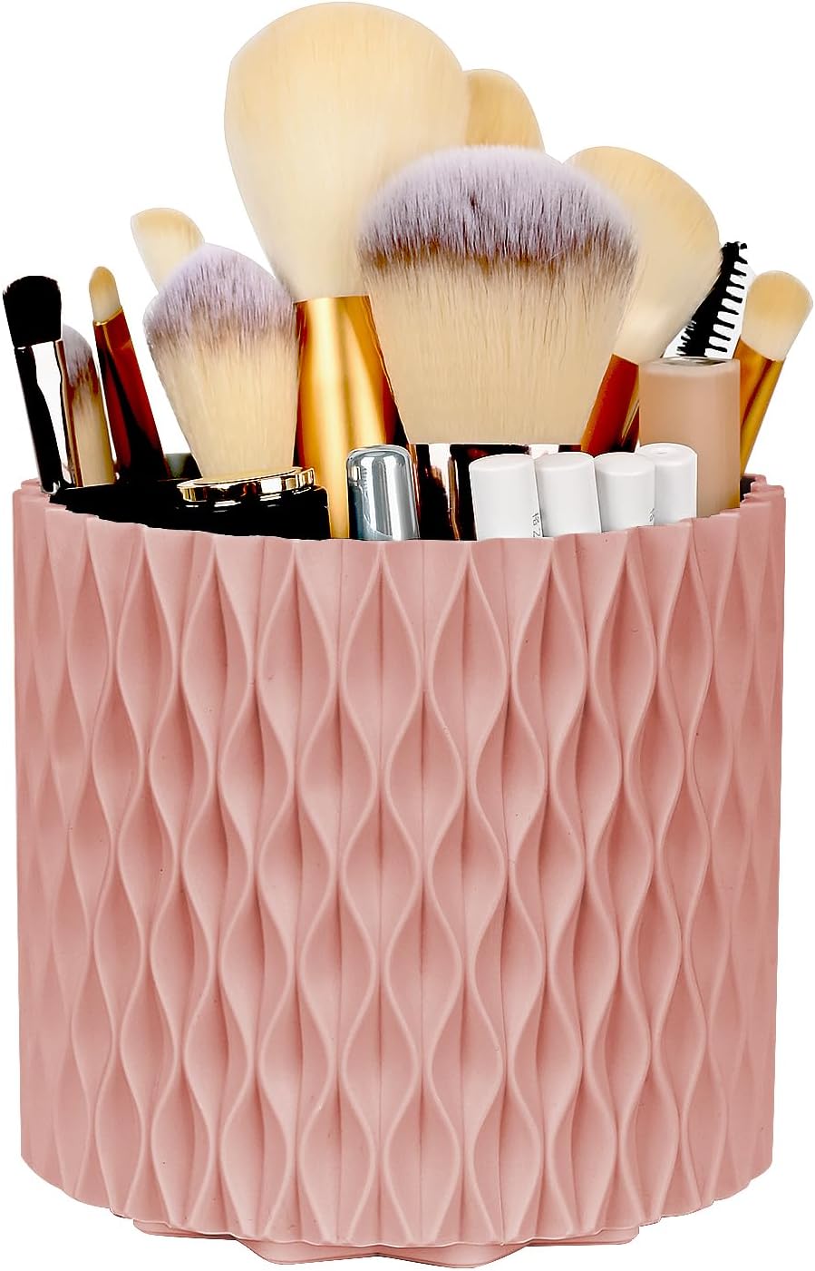 WAFJAMF Makeup Brush Holder 360 Rotating 5 Slot Organizer - Pink