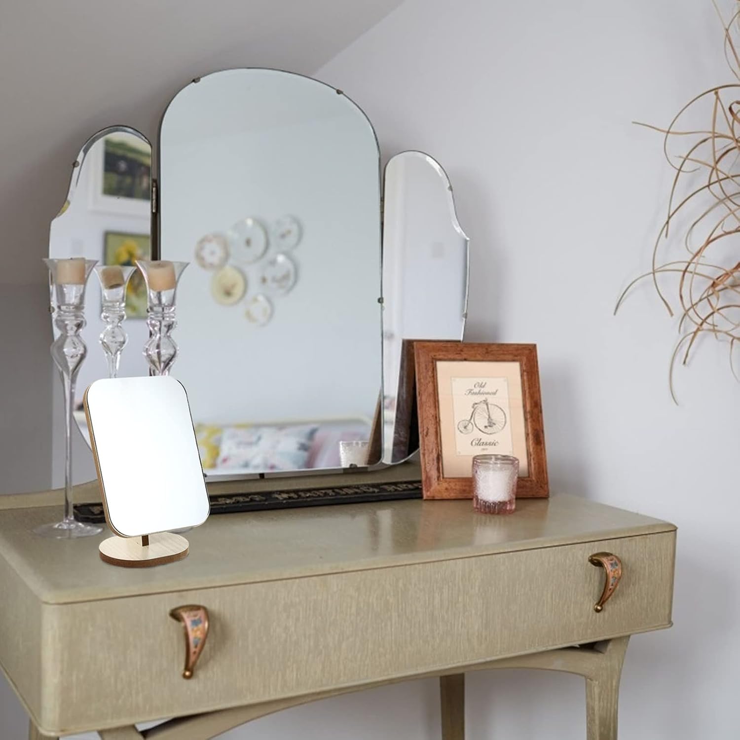 JOEBO Wooden Rotating Desktop Makeup Mirror