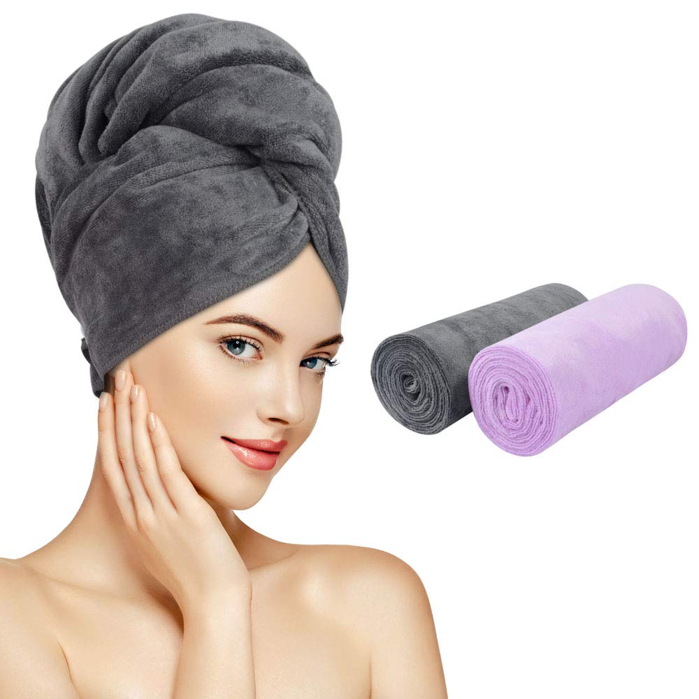SUNLAND Microfiber Hair Towel with Elastic Band - 40x20 Inches