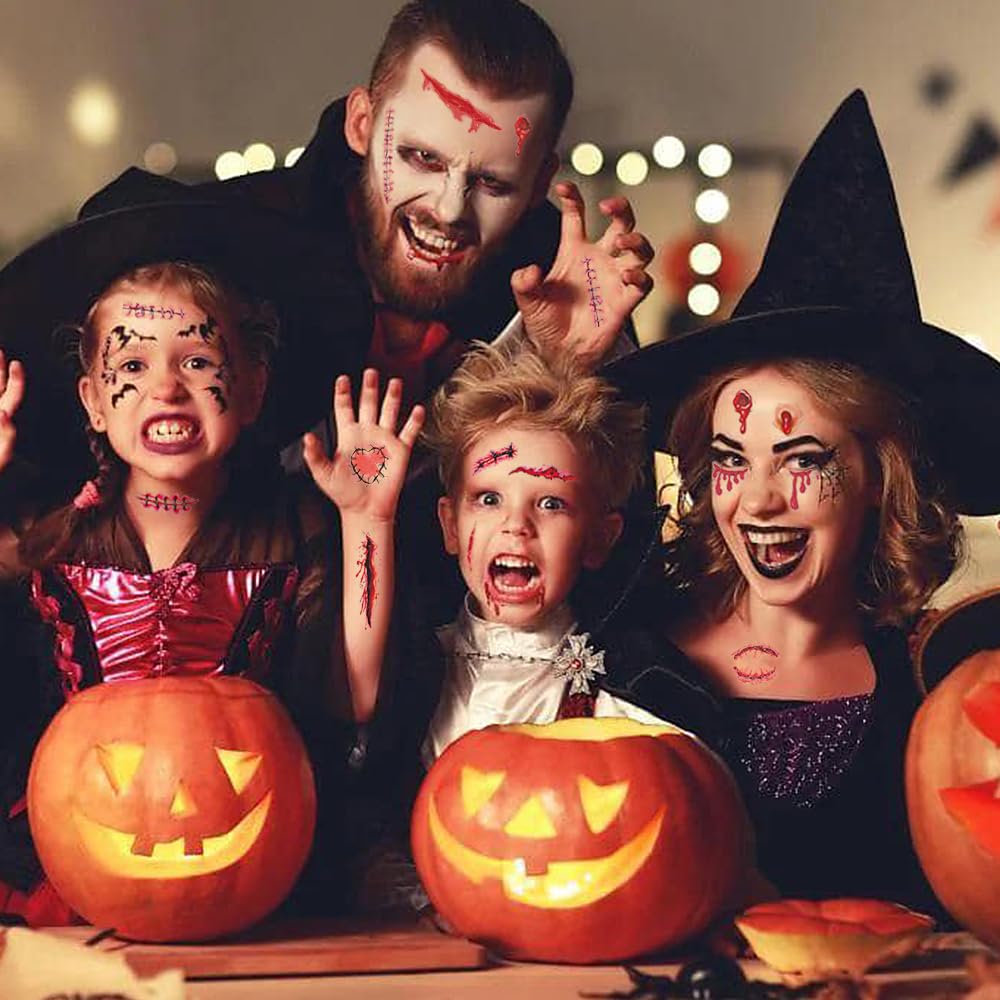 30 Sheets Fake Scars Temporary Tattoos for Halloween Costume