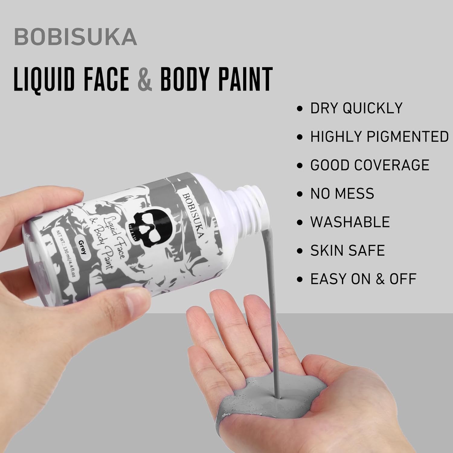 BOBISUKA Grey Face Body Paint Liquid Texture Washable Non-Toxic