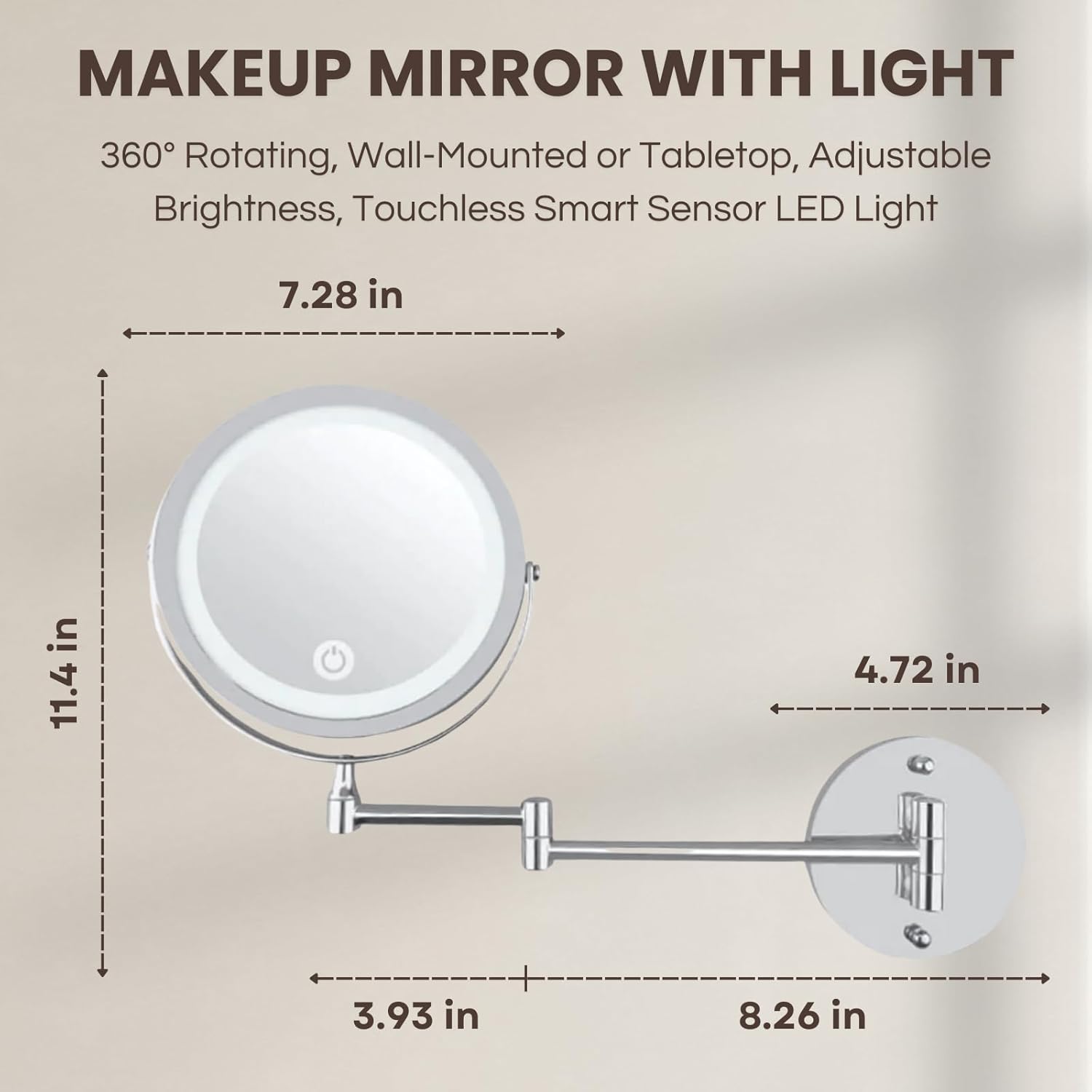 10X Magnifying Makeup Mirror with LED Lights and Touchless Sensor