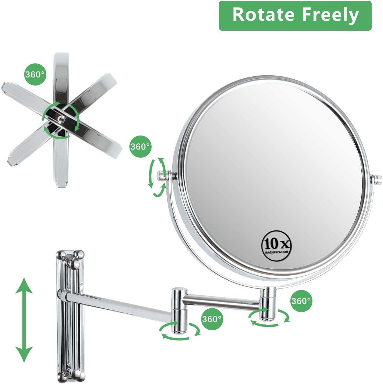 GRASKY 10X Magnifying Wall Mounted Mirror with Lights