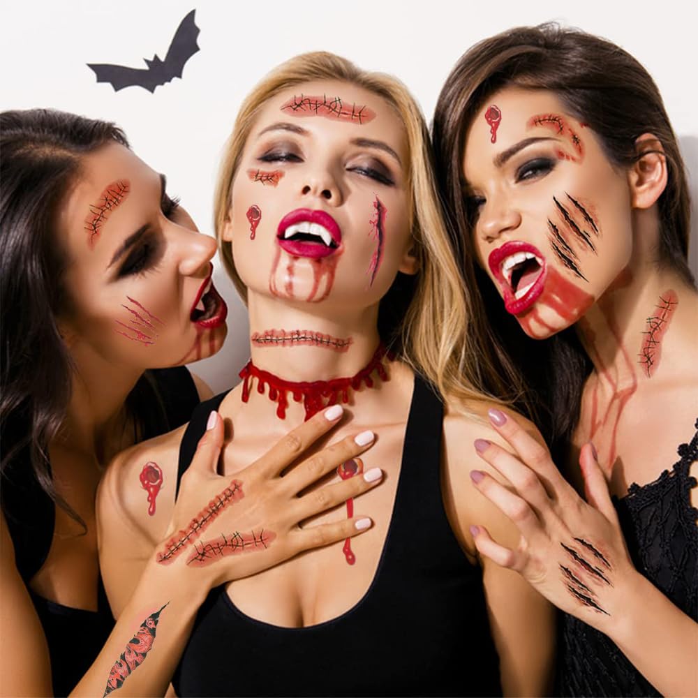 30 Sheets Fake Scars Temporary Tattoos for Halloween Costume