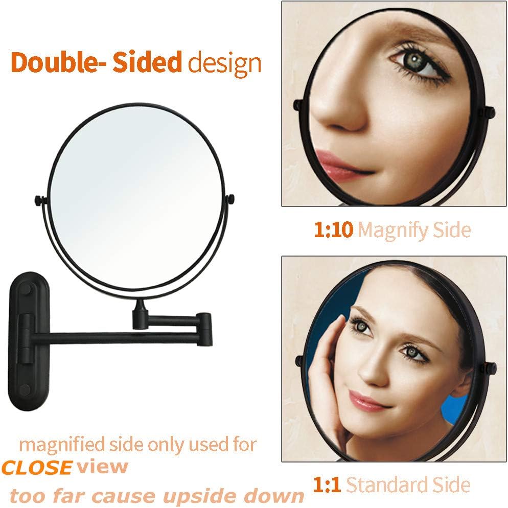 Gecious Double Sided Wall Mirror 10X Magnification Matte Black