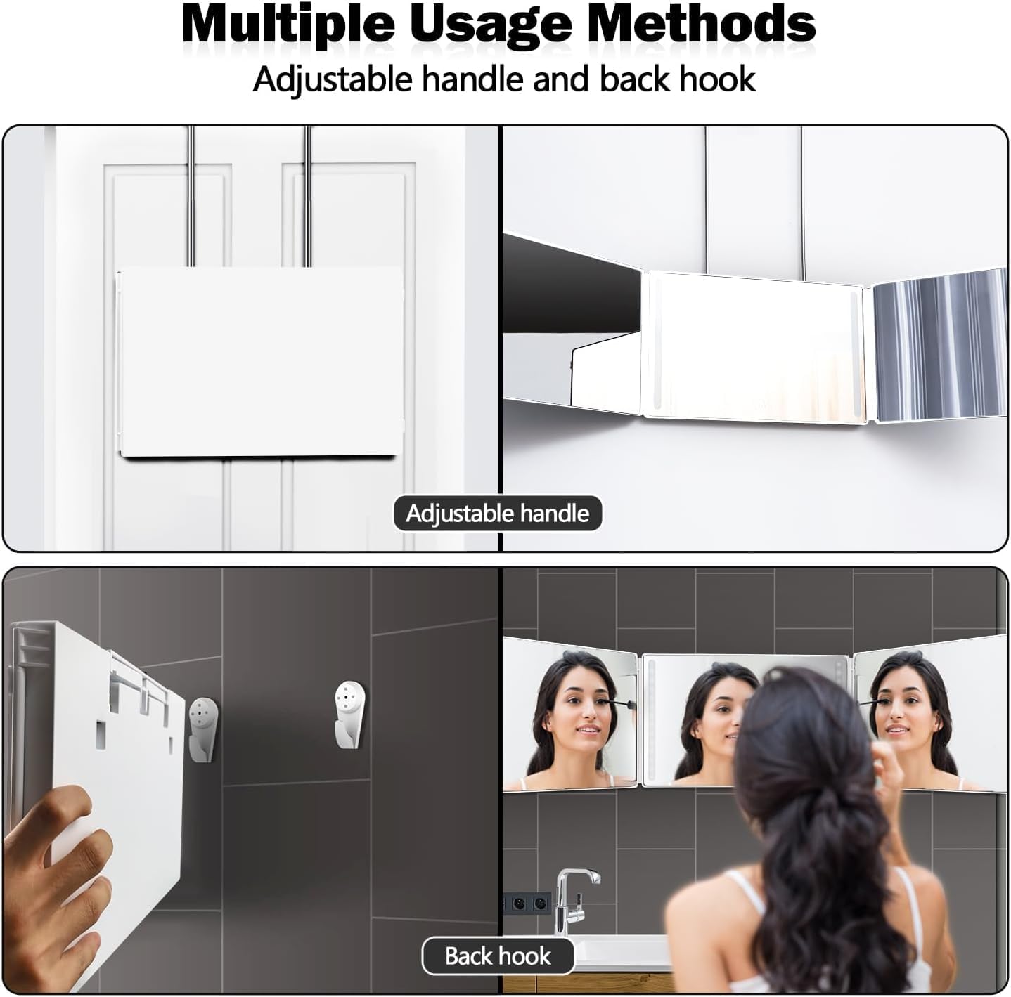JANMPASK 3 Way Mirror with Light and Retractable Hooks