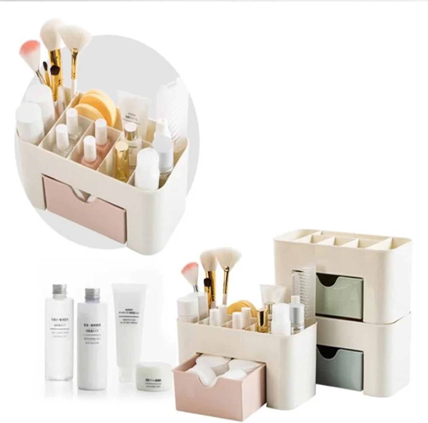 Pink Stackable Cosmetic Storage Organizer with Drawer