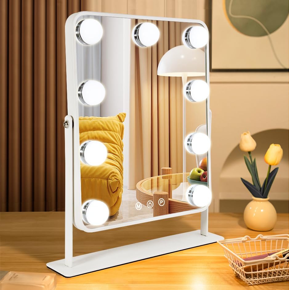 YEKKOPT Lighted Vanity Mirror with 9 LED Bulbs and 360 Rotation 1