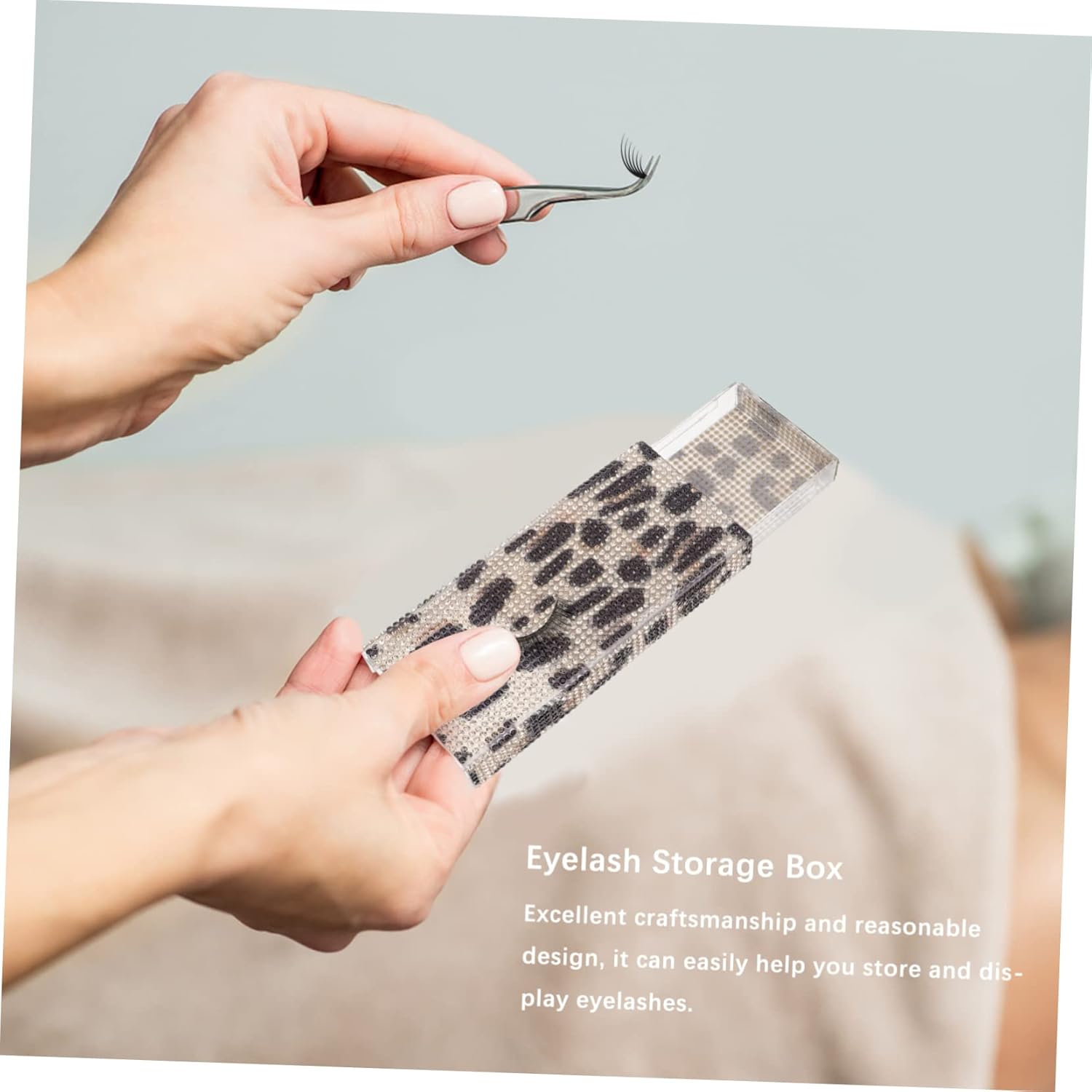 Glitter Eyelash Holder Leopard Design Cosmetic Case