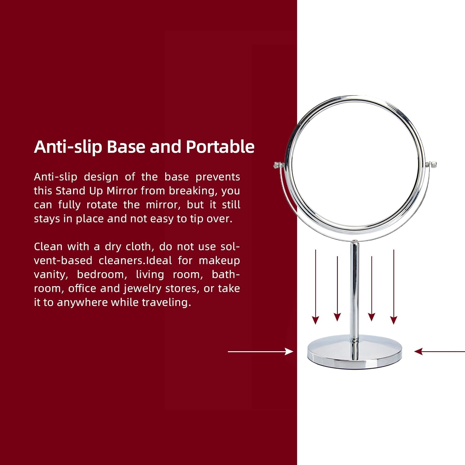 15 Tall Classic Round Magnifying Makeup Mirror with 1X10X and Swivel Stand