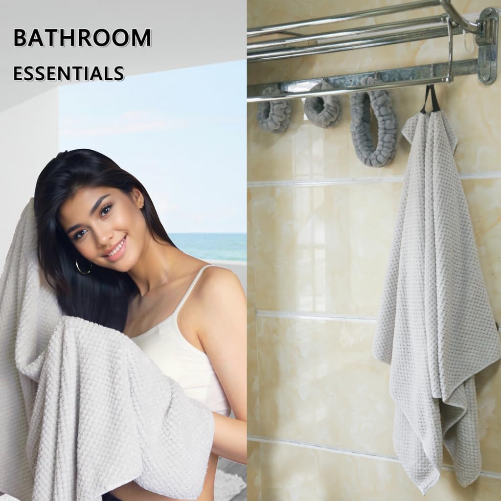 Large Microfiber Hair Towel with Spa Headband and Wristbands - Light Grey