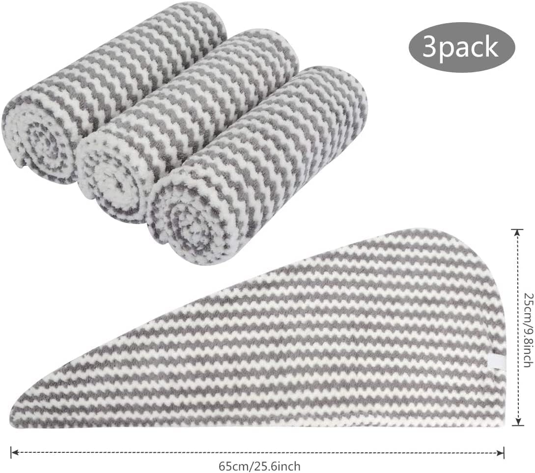 VIVOTE Microfiber Hair Towel Wrap 3Pack Gray