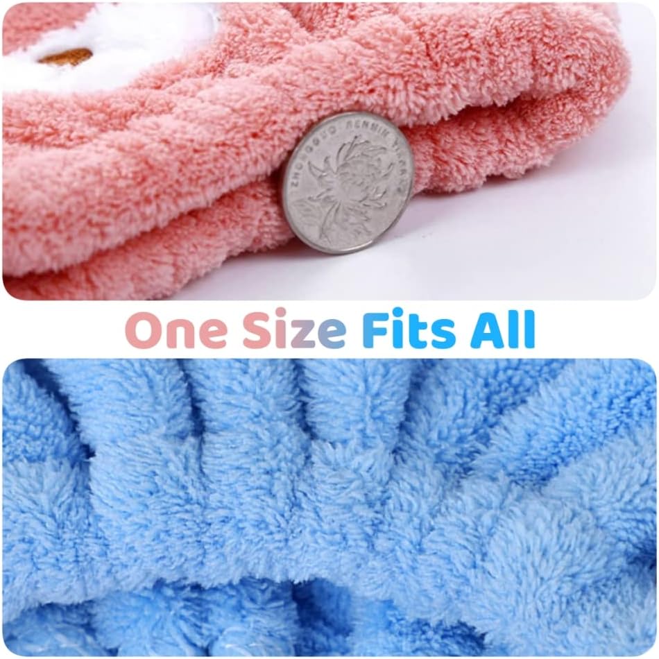 2PCS Cute Bear Dry Hair Caps for Women Girls Kids
