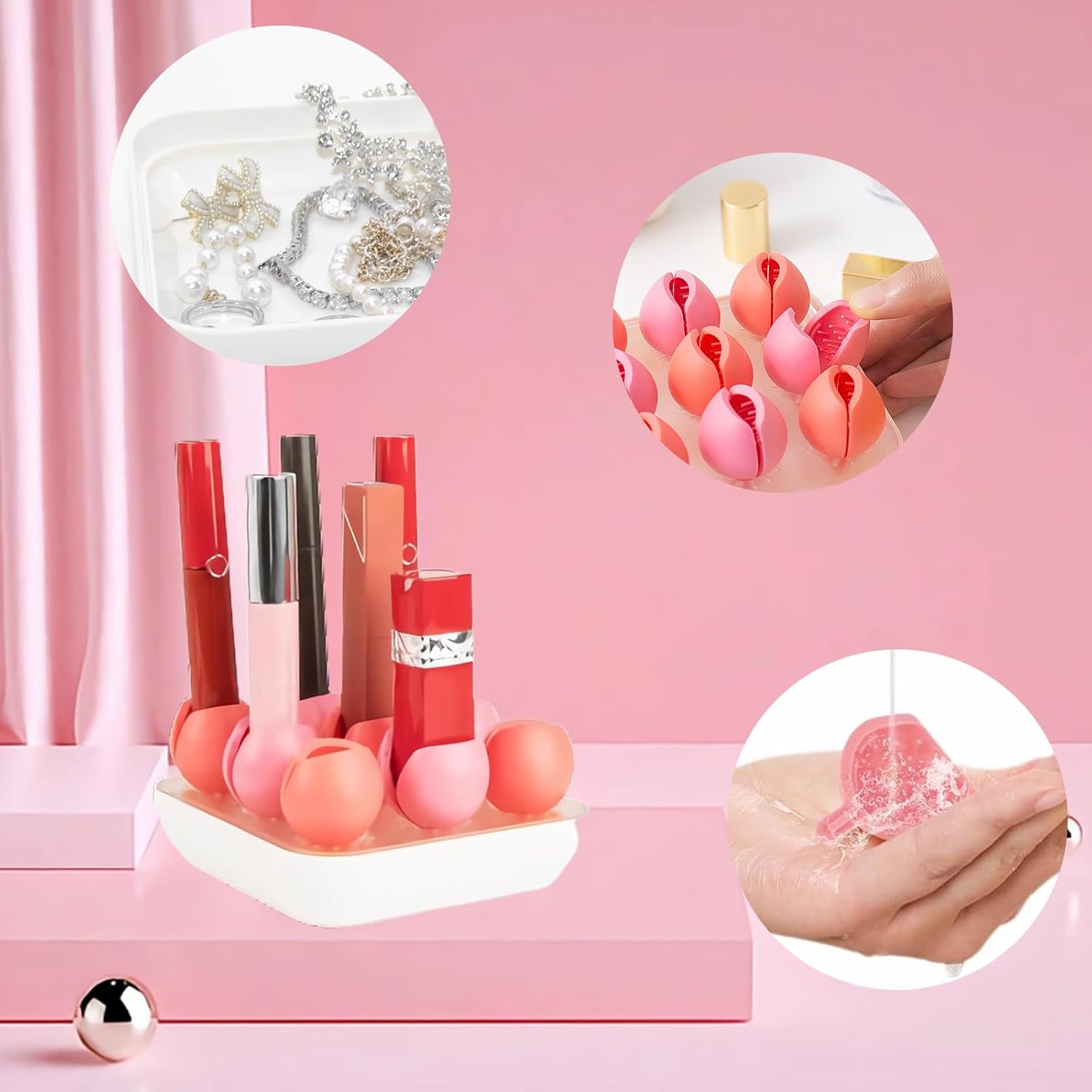 ACUDUDOMA Flower Cosmetic Display Case for Lipstick Organizer Pink