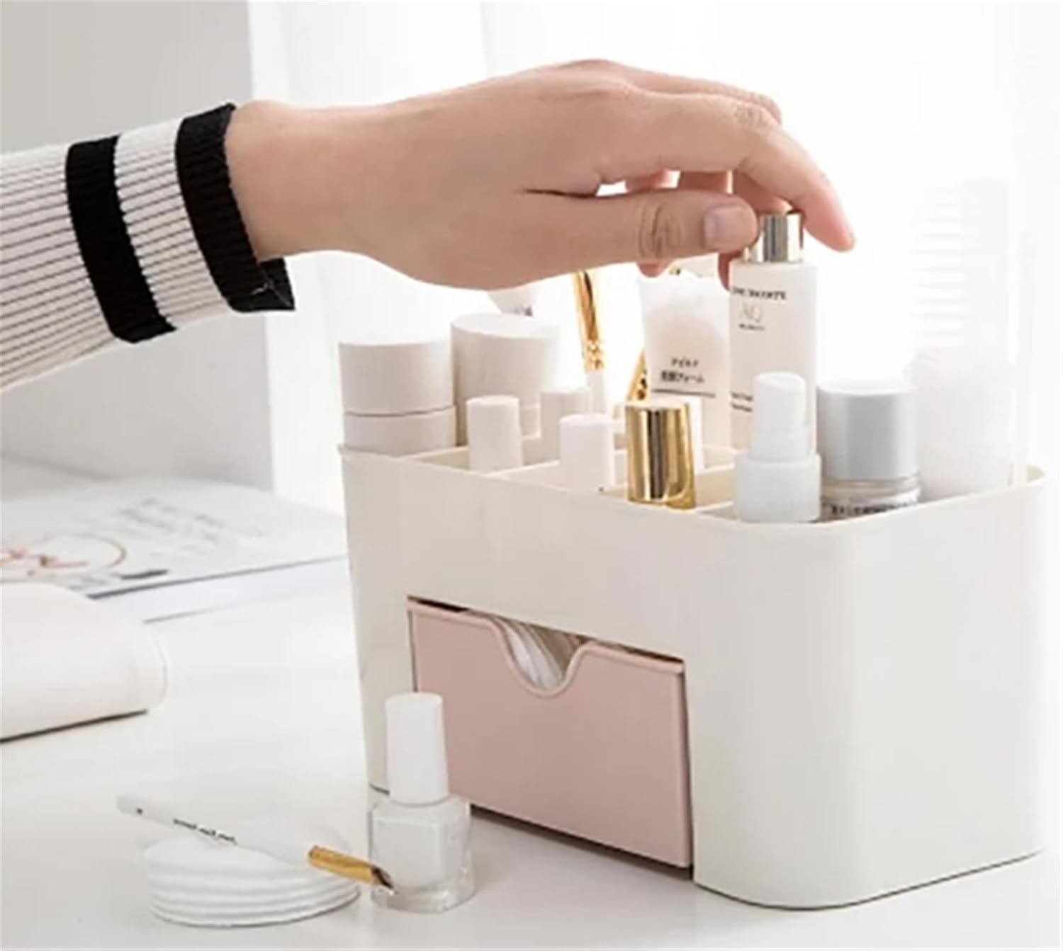 Pink Stackable Cosmetic Storage Organizer with Drawer