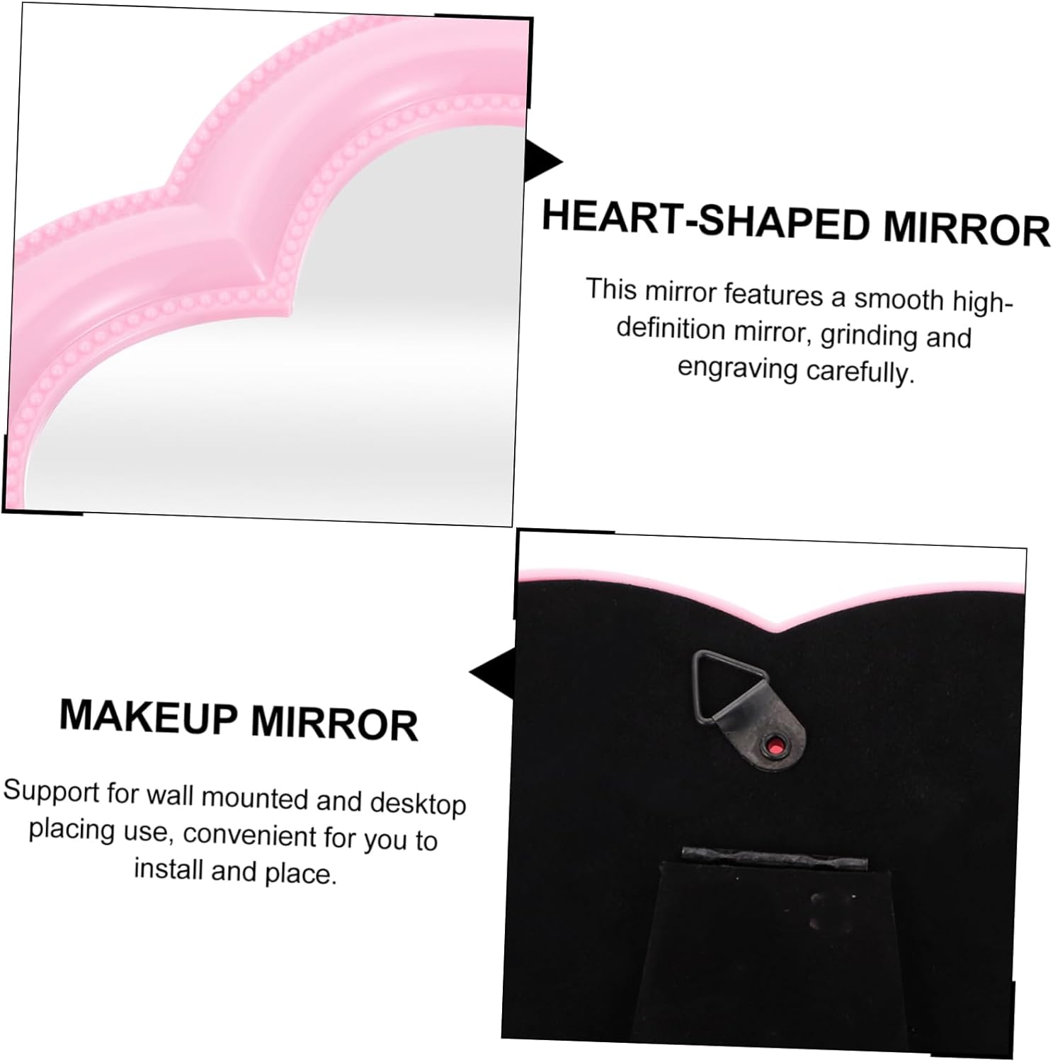 PRETYZOOM Heart Shaped Desktop Makeup Mirror Dual Use Wall Mounted
