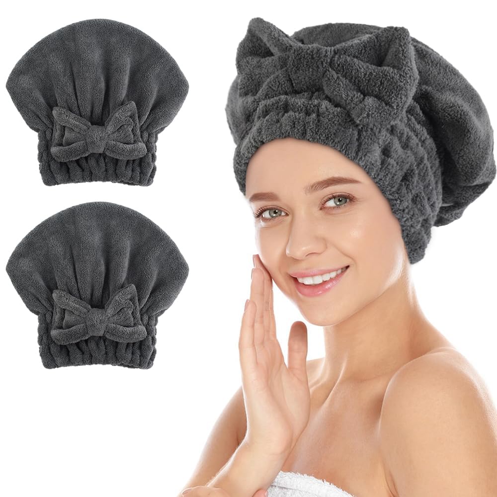 SUNLAND 2 Pack Large Microfiber Hair Drying Caps