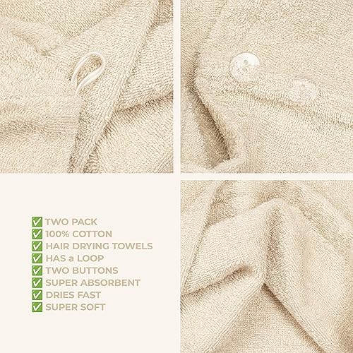 American Soft Linen 100 Cotton Hair Towels 2 Pack Beige 1